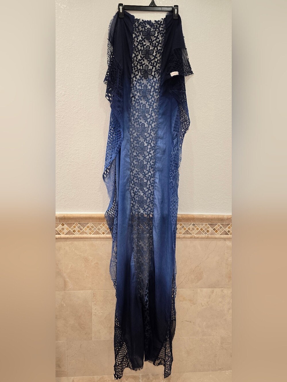 Free People Rare Shawl Wrap Oversized 80"×40" Navy Blue Floral
